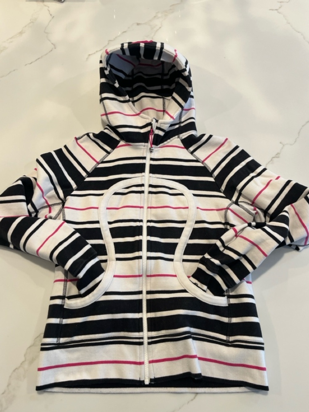 lululemon athletica Black, White & Pink Striped Zip Hoodie